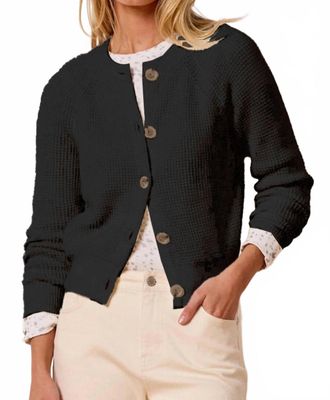 Nic+Zoe Waffle Tuck Cardigan In Black Onyx
