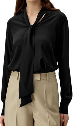 LilySilk Silk Bowtie Blouse in Black at Nordstrom, Size X-Small