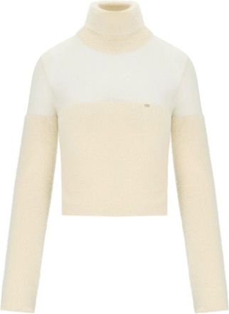 Elisabetta Franchi Truien & Vesten, Dames, Beige, S, Katoen, Melk Cropped Turtleneck Trui