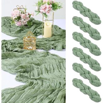 OEM Caminos De Mesa De Gasa Verde Salvia De 6 Piezas, 90 X 300 Cm, Estilo Bohemio, Para Decoraci&oacute;n De Mesas De Boda -crezuo