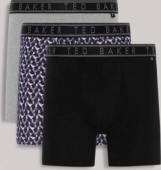 Ted Baker Mens Ted Baker 3-Pack Boxers, Heather Grey / Retro Geo Blue / Black - Size: 32/30/31