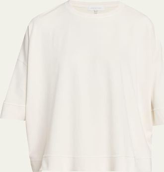 Eskandar Round Neck 3/4-Sleeve Top With Hembands - Mid Plus Length