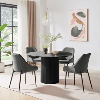 Furniturebox Penrose Black Round Dining Table & 4 Beaumont Chairs in Grey