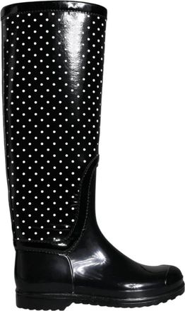 Dolce & Gabbana Polka Dot Rubber Kniehoge Laarzen - Dames - Regenlaarzen - Zwart - 35 EU - Schoenen