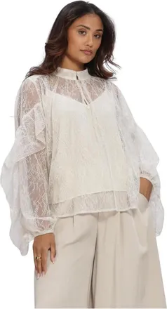 Second Female Overhemden, Dames, Beige, XL, Polyester, Sybell Lace Blouse