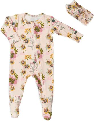 Everly Grey Jersey Long Sleeve Footie & Head Wrap Set in Camellia at Nordstrom, Size Newborn