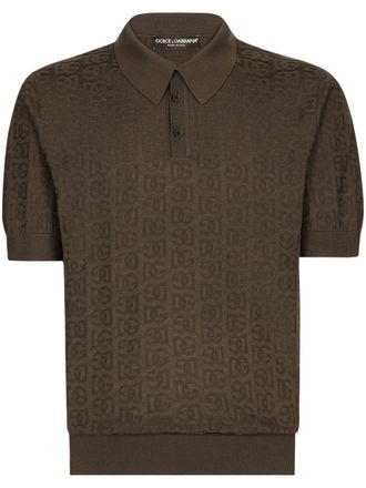 Dolce & Gabbana monogram-jacquard silk polo shirt - Brown