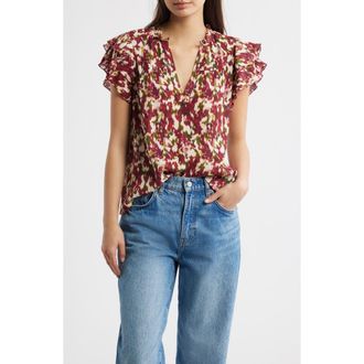 Rails Calista Floral Flutter Sleeve Top in Cardinal Floral at Nordstrom, Size Xx-Small