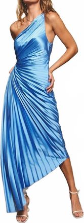 Dress Forum Olympia Asymmetrical Pleated Maxi Dress In Fresco Blue