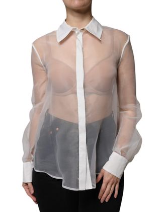 Elisabetta Franchi Sheer Colla Buttoned Long Sleeves Womens Top (Pre-Owned)