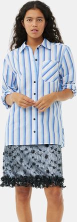 Ganni Blue Striped Cotton Oversized Shirt in Silver Lake Blue Size 8 Womens