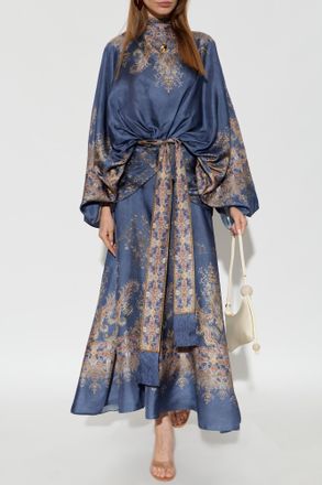 Zimmermann Silk Dress With Draping At The Waist, Womens, Blue