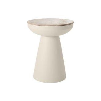 Miliboo Miliboo - Mesa Auxiliar Redonda De Dise&ntilde;o Con Almacenaje De Metal Greige Y Madera Maciza De Mango 52 Cm Tam