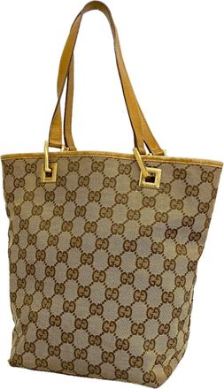 Gucci Beige Brown Canvas Tote Bag (Pre-Owned)