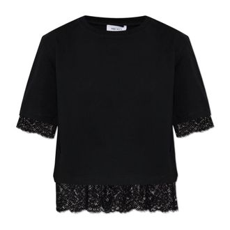 Alexander McQueen Tops, Dames, Zwart, XS, Katoen, T-shirt met kanten details