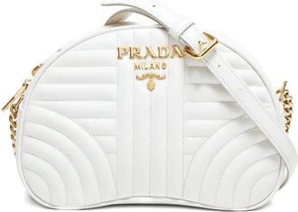 Prada Borsa a spalla Diagramme trapuntata con catena 2010-2020 - Bianco