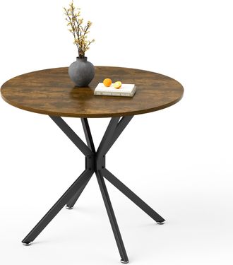 STILVORA Mesa De Comedor Redonda En Tablero De Part&iacute;culas Y Acero Con Patas Ajustables Y Alfombra Antideslizante - 90&times;90&times;78 Cm, Negro Y Marr&oacute;n Retro