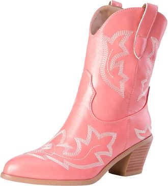 Generic Womens Extra Wide Calf Cowboy Boots Western Fashion Cowgirl Slouchy Booties Ankle Boots Low Heel Slouchy Short