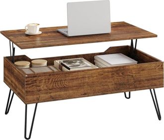 Woltu Tavolino da caffe sollevabile 95x50x(40-55,5) cm con Scomparto Nascosto, Marrone Vintage + Metallo Nero