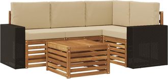 vidaXL Conjunto De Sof&aacute;s De Exterior 5 Uds. Natural Y Beige Poli&eacute;ster Vidaxl