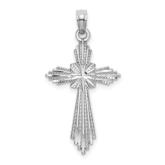 Diamond2Deal 14K White Gold Cut-Out Stripes Diamond-cut Cross Charm Pendant