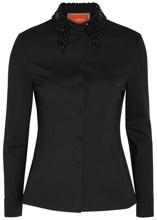 La DoubleJ LA Double J Bead Embellished Collar Jersey Shirt - Black - XS (UK6 / XS)