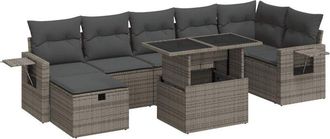 vidaXL Set De Sof&aacute;s De Jard&iacute;n Y Cojines 8 Piezas Rat&aacute;n Sint&eacute;tico Gris Vidaxl