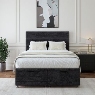 Bedmaster Luxury Velvet Ottoman Divan Base & Lined Headboard in Black | Size: Super King