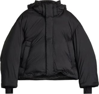 Yohji Yamamoto Hooded Puffer Jacket - Dames - Winterjassen - Zwart - S - Leer - Jassen