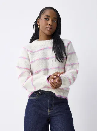 Pieces Colourful-stripe plush sweater