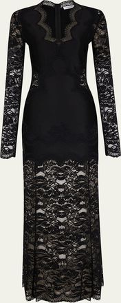 Paco Rabanne Long-Sleeve Stretch Lace Jersey Maxi Dress