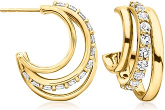 Ross-Simons White Topaz Convertible Multi-Hoop Earrings in 18kt Gold Over Sterling