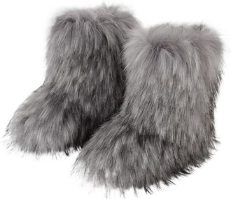 Generic Punk Women Boots Winter Fluffy Plush Warm Mid Calf Snow Boots Luxury Fashion Boots Comfortable Outdoor Flat Shoes(Grey,10.5US)