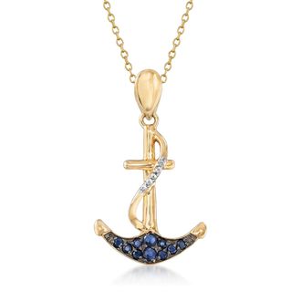 Ross-Simons Sapphire Anchor Pendant Necklace With White Topaz Accents in 18kt Gold Over Sterling