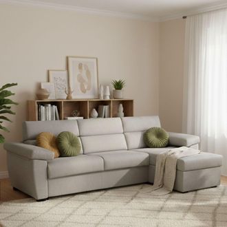 Dmora Sof&aacute; Cama Con Chaise Longue Tolle, Desenfundable, Con Almacenamiento Made In Italy, Hidr&oacute;fugo, Multiposici&oacute;n, 285x160 Cm