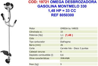 Omega Desbrozadora Montmelo 330 Gasolina 33cc Con Accesorios