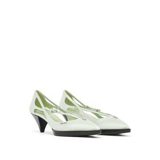 Prada Womens Silk Bicolor Pump White Upper Leather