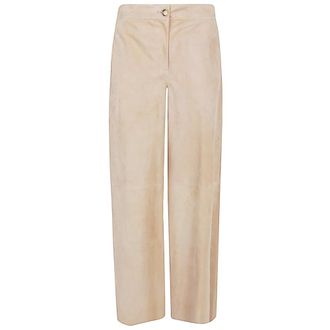 Via Masini 80 Beige Su&egrave;de Rechte Pijp Broek - Dames - Straight fit broeken - Beige - S - Su&egrave;de - Broeken