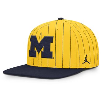 Nike Mens Michigan Primetime Pin Stripe 2-Tone Jordan Brand Dri-FIT College Adjustable Hat in Yellow | JC1209SKMWN-5YX