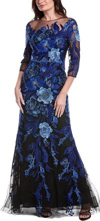 Teri Jon by Rickie Freeman Teri Jon By Rickie Freeman Embroidered Tulle Floral 3/4 Sleeve Gown