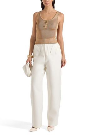 Mani&egrave;re De Voir Pippa Pointelle Knitted Vest With Knot Button in Gold at Nordstrom, Size X-Small