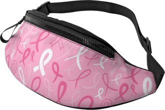 Generic Breast Cancer Awareness Pink Bum Bag Waist Bag Adjustable Crossbody For Cycling Running Sport 14X35Cm