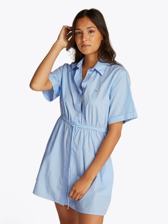 Tommy Jeans Shirtkleid TOMMY JEANS TJW MINI STRIPE SHIRT DRESS, Damen, Gr. XS (34), N-Gr, sugarplum, stripe, Web, Obermaterial: 100% Baumwolle, gestreift, Kleider