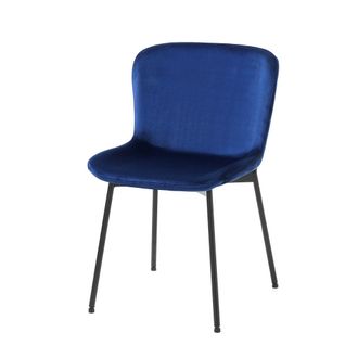 Oresteluchetta Juego 4 sillas azules terciopelo microfibra, estructura negra 80x50x60