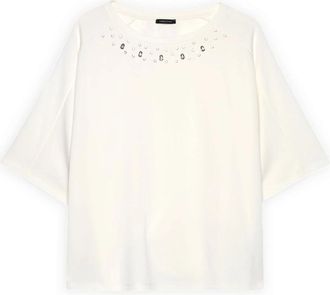 Fiorella Rubino Neckline Embellished Sweatshirt - Dames - Sweatshirts - Wit - XL - Polyester - Hoodies & sweatvesten