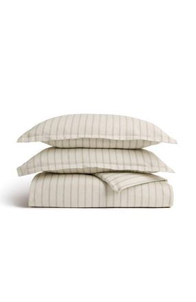 Christy Flannel Stripe Brushed Cotton Duvet Cover Sets in Oat at Nordstrom, Size Queen
