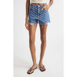 Alexander Wang Bite Logo High Waist Cutoff Denim Shorts in Deep Blue/white at Nordstrom, Size 24