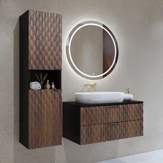 Petits Meubles Conjunto mueble bajo lavabo 80 cm paneles laminados madera y negro