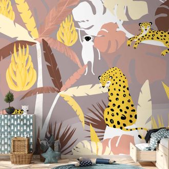 OEM Carta Da Parati - Ghepardi Nella Giungla - Un Paesaggio Di Animali Esotici Con Palme Per Bambini