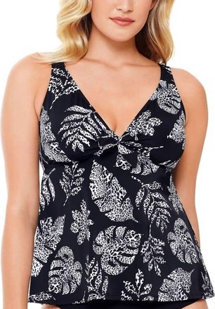 Swim Solutions Underwire Tankini Top In Spotted Leaves